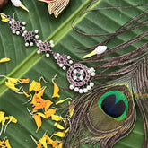 Vriksham Antique Round Black Polish Precious Kemp Mang Tikka-Red White & Green-Pearl-G20499